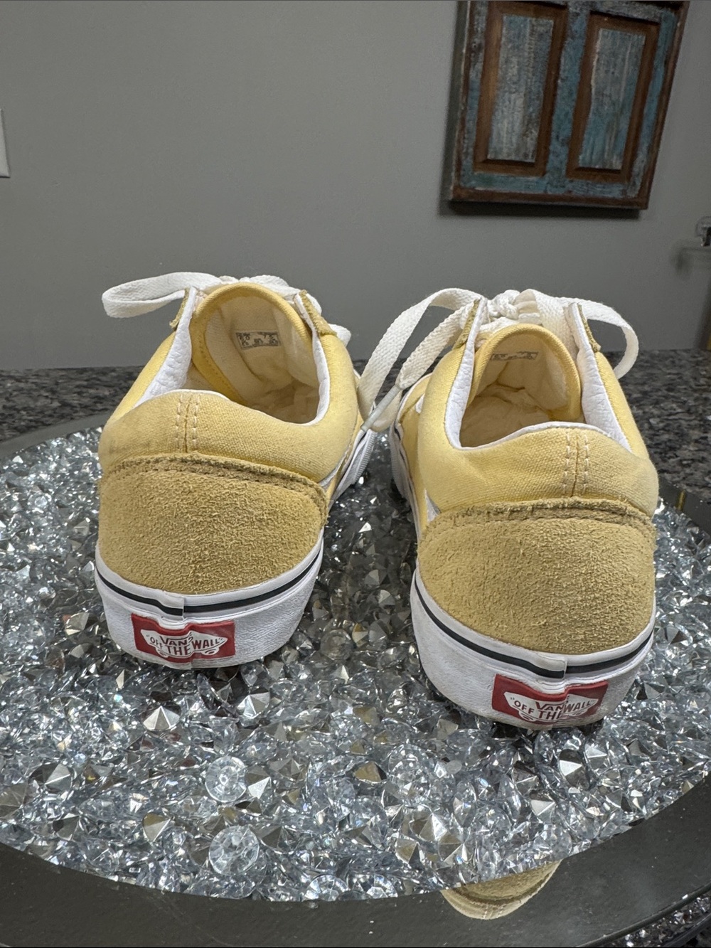Vans Yellow Low-Top Canvas and suede Sneakers White Stripe logo EUC 7.5 - Picture 9 of 13